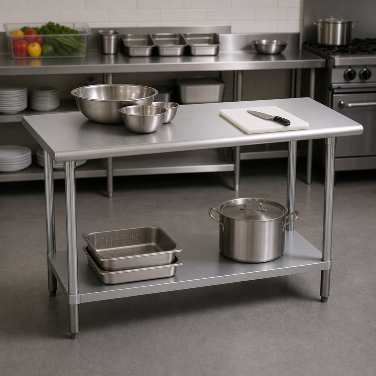 Product image #3 for Advance Tabco Special Value Series 60 Inch x 18 Inch Flat Top Stainless Steel Work Table with Adjustable Undershelf