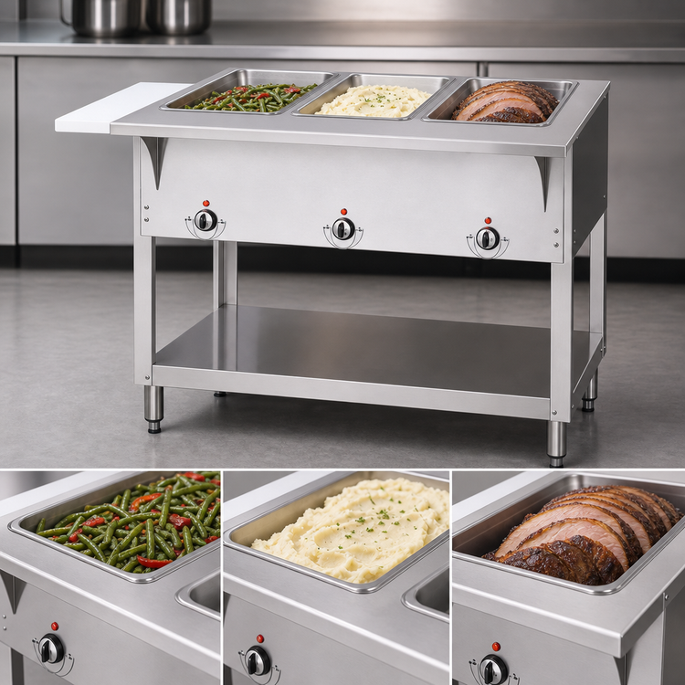 Product image #3 for Aerohot Electric Hot Food Station with 3 Sealed Wells, Open Base, and Carving Board
