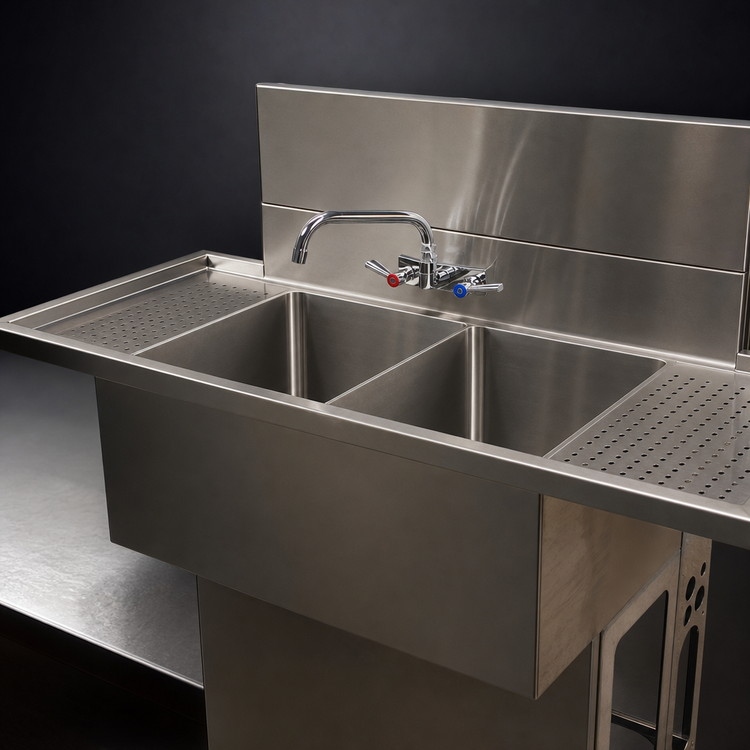 Product image #4 for BK Resources Slim-Line Two-Compartment Underbar Sink with Dual Drainboards, 48 Inch Wide