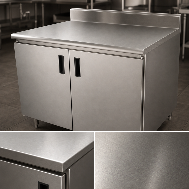 Product image #3 for Advance Tabco Special Value Series 48-Inch x 24-Inch Enclosed Work Table with Cabinet Base, 16 Gauge 304 Stainless Steel Top, and 5-Inch Backsplash