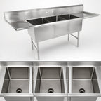Thumbnail image #3 for John Boos 3B16204-2D24 3-Compartment Stainless Steel Sink with Left & Right Drainboards, 16-Gauge, 99-1/4 in W