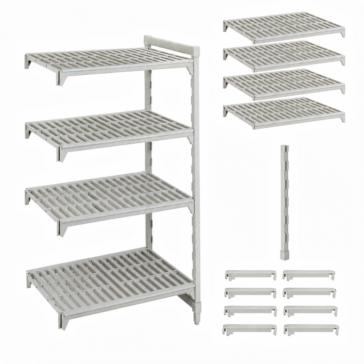 Product image #4 for Cambro Camshelving Premium 4-Tier Vented Add-On Polymer Shelving Unit, 54"W x 24"D x 84"H, Speckled Gray