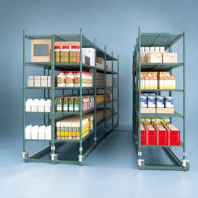 Product image #3 for Metro qwikTRAK High-Density Double Deep Mobile Unit Kit for 24-Inch Shelves, Metroseal 3 Green Epoxy-Coated