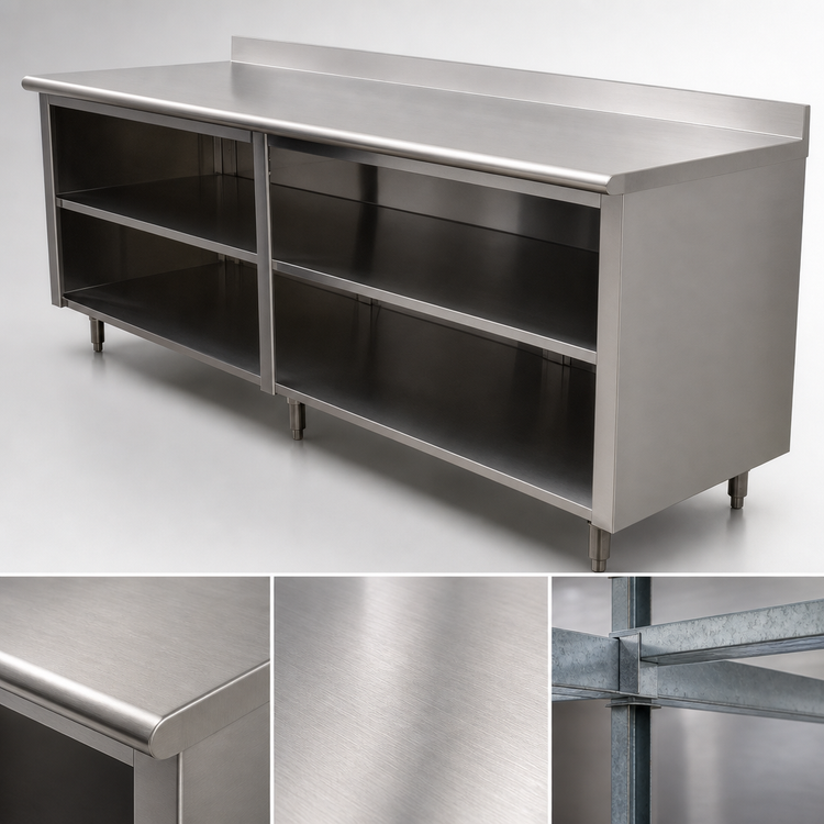 Product image #3 for Advance Tabco Special Value Economy 96 x 30 Inch Open Base Work Table with 5-Inch Backsplash and Mid-Shelf