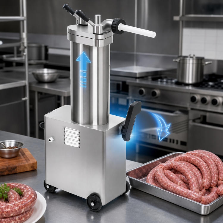 Product image #3 for Trento Automatic Vertical Hydraulic Piston Sausage Stuffer, 26 lb Capacity, Fixed Barrel, Stainless Steel