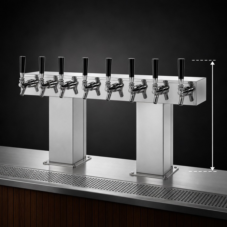 Product image #3 for Perlick Bridge Tee Extra High Countertop Glycol-Cooled 10-Faucet Draft Beer Tower, Stainless Steel Finish