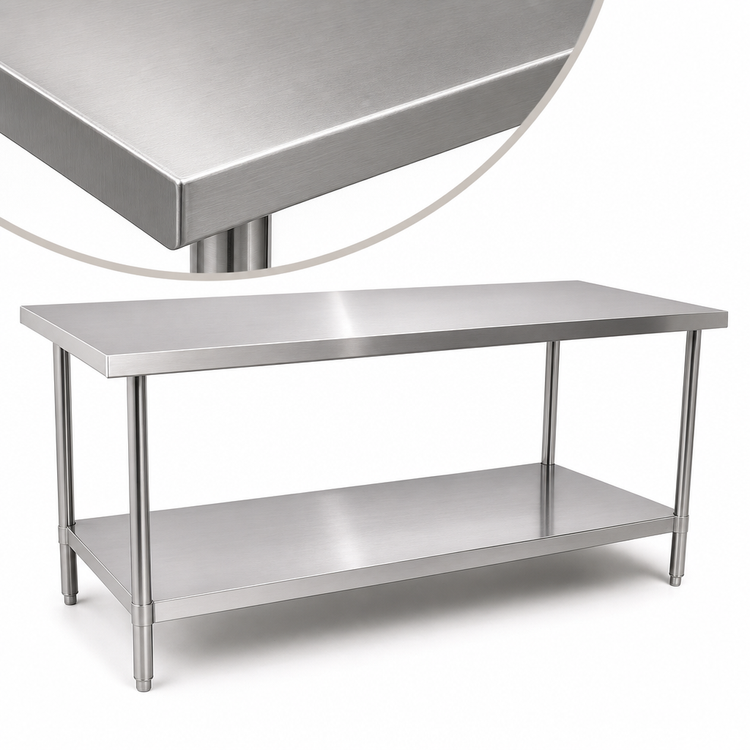 Product image #3 for Heavy-Duty Stainless Steel Flat Top Work Table with Undershelf, 60 x 24 Inches