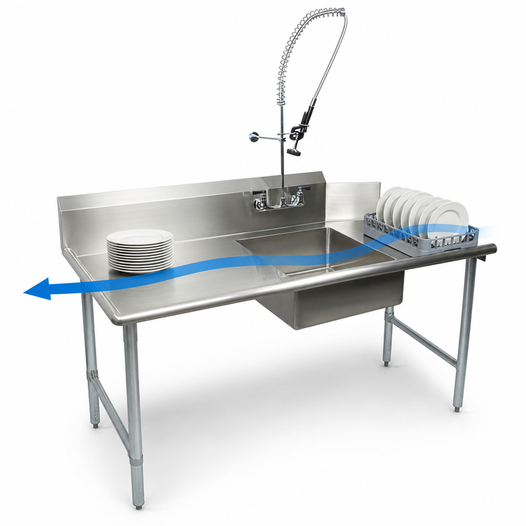 Product image #3 for 36-Inch Straight Soiled Dish Table with Right-to-Left Pre-Rinse Sink and Faucet