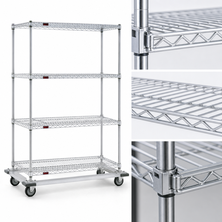 Product image #3 for EAGLEbrite 4-Tier Wire Shelving Dolly Truck with Aluminum Base, 36 x 24 Inch Shelves, Zinc Finish, Swivel Poly Casters