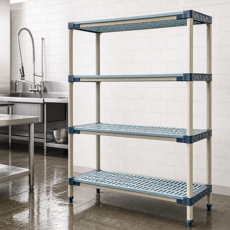 Product image #3 for MetroMax 4 Starter Open-Grid All-Polymer Shelving Unit, 36W x 21D x 74H, 4 Shelves