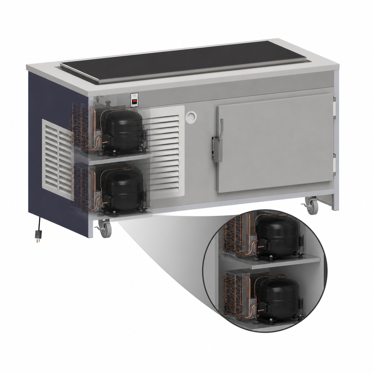 Product image #3 for Atlas Metal INFFB-4 Mobile Refrigerated Frost Top with Refrigeration Base, 64" Width