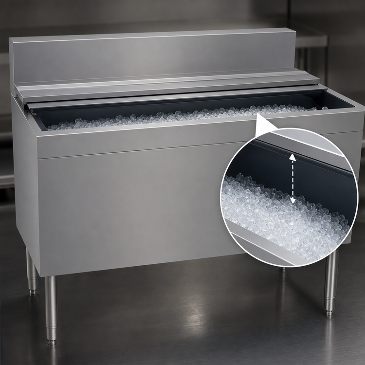 Product image #3 for Glastender Extra Deep Underbar Ice Bin with Sliding Stainless Steel Cover, 42 Inch Wide, 162 lb Capacity