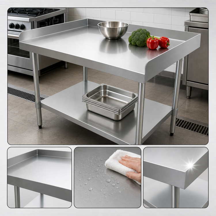 Product image #3 for Omcan Stainless Steel Equipment Stand with Undershelf and 2-Inch Upturn, 36 x 30 Inches