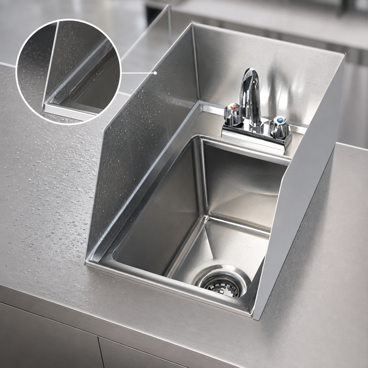 Product image #3 for Klinger's Trading Single-Compartment Drop-In Sink with Splash Guard, 10" x 14" x 10" Bowl, Stainless Steel