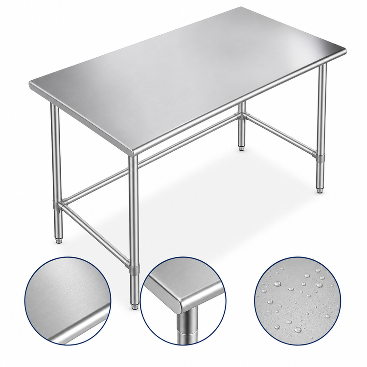 Product image #3 for 48-Inch x 24-Inch 18-Gauge 400-Series Stainless Steel Flat Top Work Table with Open Base