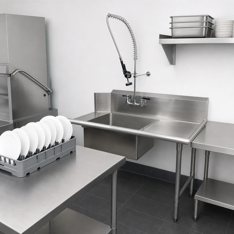 Product image #3 for BK Resources 26-Inch Straight Right-to-Left Soiled Dish Table with Pre-Rinse Package