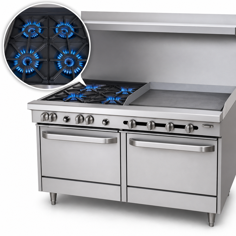 Product image #3 for Southbend S-Series 60-3/4-Inch Commercial Gas Restaurant Range with 4 Open Burners, 36-Inch Thermostatic Griddle, Convection Oven, and Cabinet Base