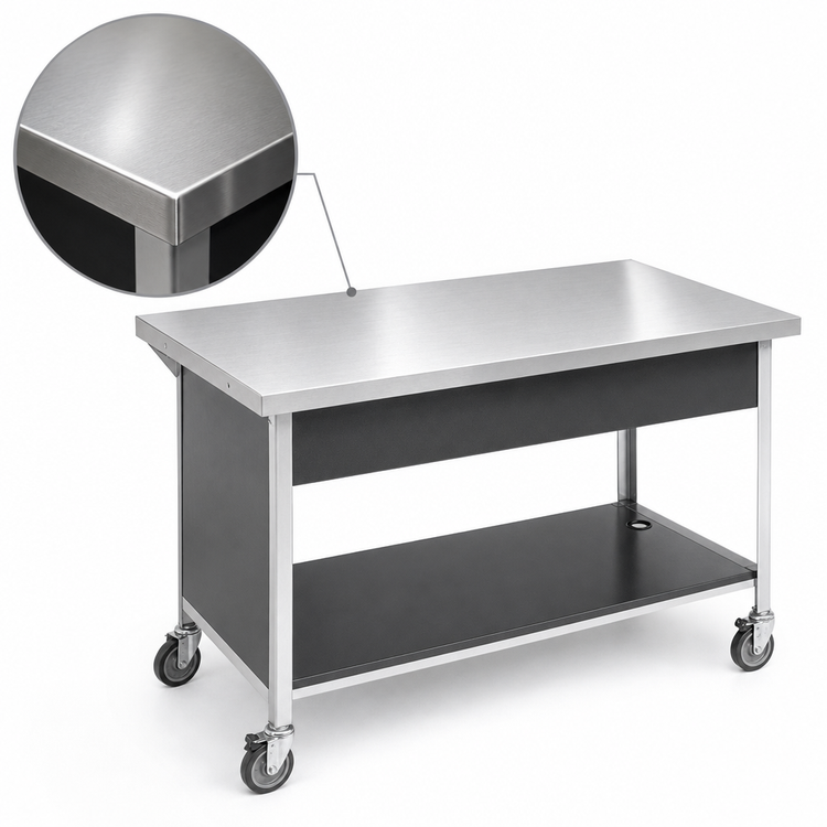 Product image #3 for Atlas Metal CAFT-4 Utility Solid Top Serving Counter, 63-3/4 in. L, Stainless Steel Top, Aluminum Frame, Mobile