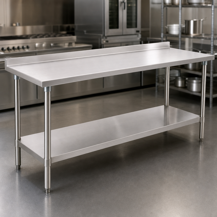 Product image #3 for Deluxe Series Stainless Steel Work Table with Rear Upturn and Adjustable Undershelf, 120 x 24 Inches