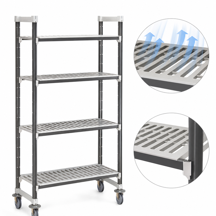 Product image #3 for Cambro Camshelving Elements XTRA High Density Vented Mobile Starter Unit, 24 x 54 x 78-1/4 Inches, 4-Tier, Speckled Gray