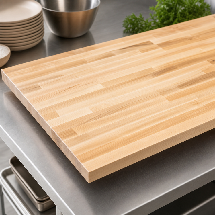 Product image #3 for John Boos Boos Block Blended Rails Edge Grain Maple Kitchen Countertop, 144 x 32 x 1-1/2 Inch, Flat Top, Varnique Finish