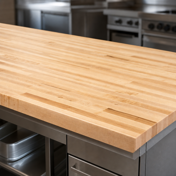 Product image #3 for John Boos Boos Block 120" x 48" Blended Edge Grain Maple Kitchen Countertop with Varnique Finish