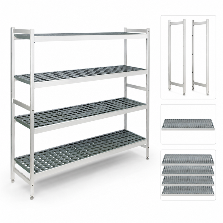 Product image #3 for Fermostock 4-Tier Perforated Stationary Starter Shelving Unit with Removable Polymer Inserts, 59 x 18 x 66 Inches