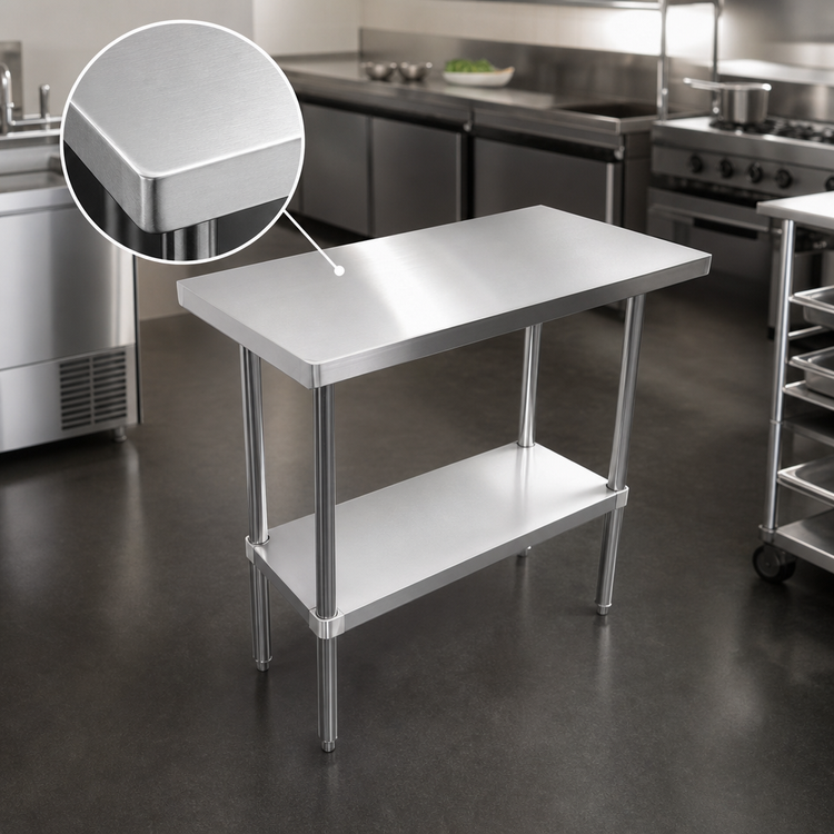 Product image #3 for Sapphire 48 Inch x 24 Inch 16 Gauge Stainless Steel Flat Top Work Table with Undershelf