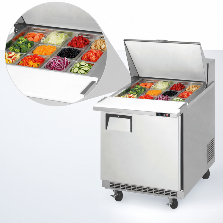 Product image #3 for Everest Refrigeration EPBR1 Mega-Top Sandwich Prep Table, 1 Section, 27-3/4-Inch Wide, Rear-Mounted Self-Contained Refrigeration