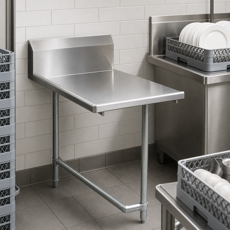 Product image #3 for BK Resources 26-Inch Straight Clean Dish Table, Right-to-Left Operation, 304 Stainless Steel Top, Galvanized Legs