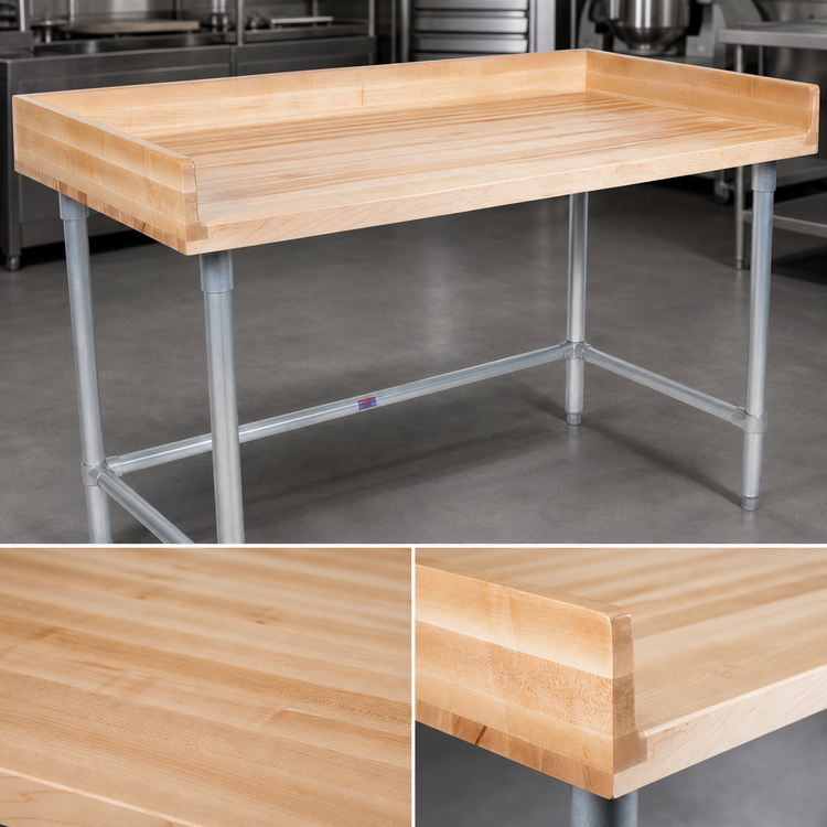 Product image #3 for John Boos DNB06 Baker's Top Wood Work Table with Galvanized Base, 120 x 24 Inches