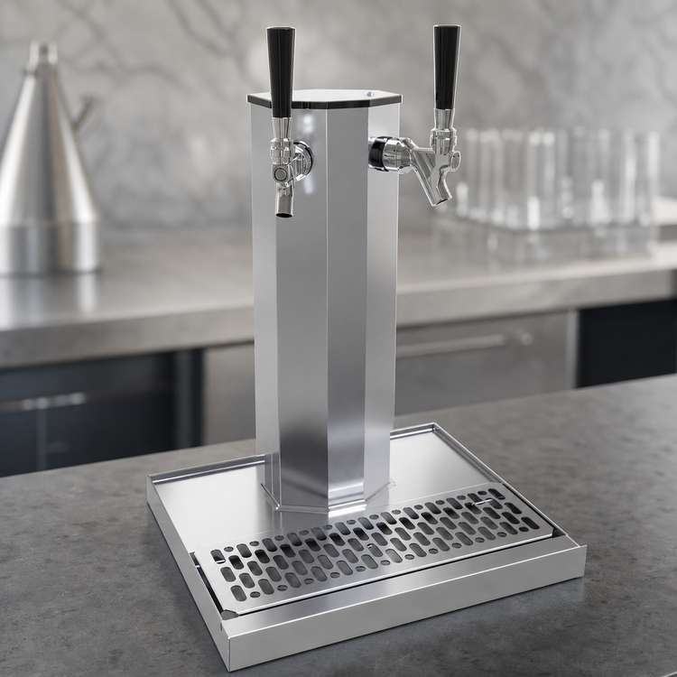 Product image #3 for Glastender 2-Faucet Stainless Steel Countertop Air-Cooled Column Draft Dispensing Tower with Integral Drain Pan