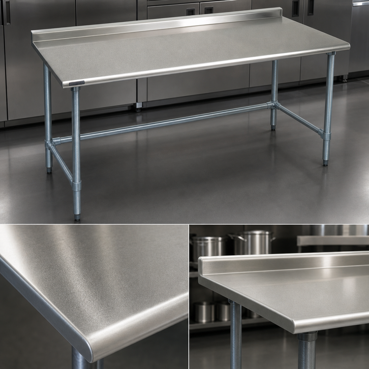 Product image #3 for Deluxe Series Stainless Steel Work Table with 1-1/2-Inch Rear Up-Turn, 120 x 36 Inches, Galvanized Base
