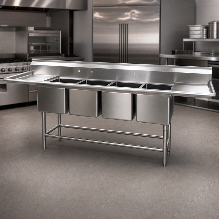 Product image #3 for Eagle Spec-Master FN Series Four-Compartment Stainless Steel Sink with 24-Inch Right Drainboard