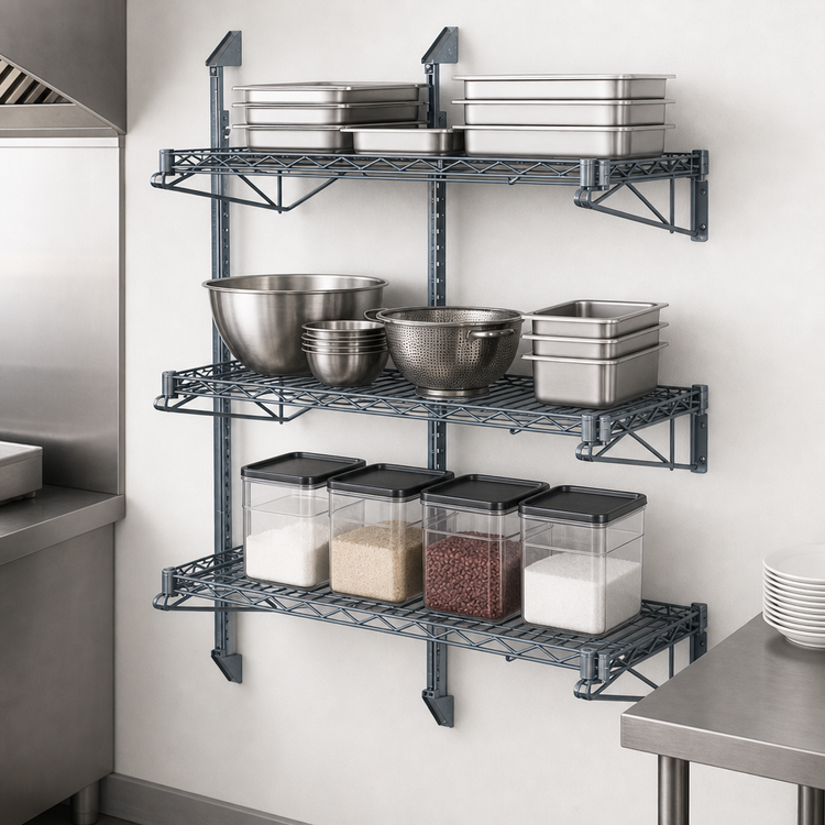 Product image #3 for Quantum Cantilever 3-Shelf Wall-Mount Wire Shelving Starter Kit, Gray Epoxy