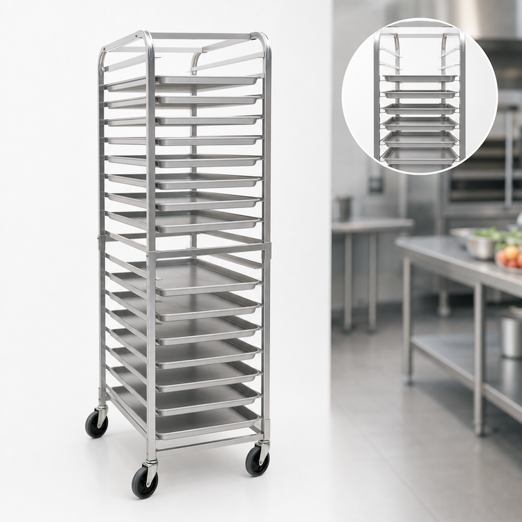 Product image #3 for Full-Size Mobile End-Load Aluminum Pan Rack, Open Sides, Curved Top, 20 Pan Capacity
