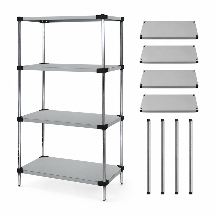 Product image #3 for Quantum 4-Shelf Solid Stainless Steel Stationary Shelving Starter Kit, 24" x 24" x 74"