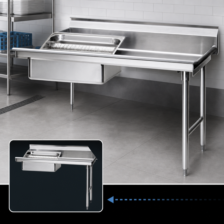 Product image #3 for Spec-Master Straight Soiled Dishtable with Pre-Rinse Sink, 96 Inch x 30 Inch, Right-to-Left, 14-Gauge Stainless Steel Top