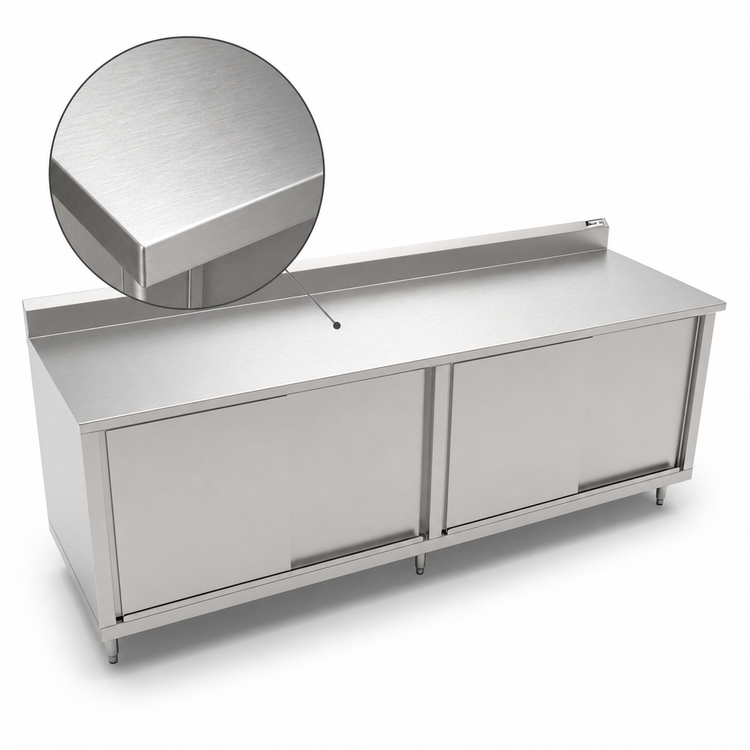 Product image #3 for John Boos Cabinet Base Enclosed Work Table with Sliding Doors, 132 x 24 Inches, 14-Gauge Stainless Steel Top, 5-Inch Backsplash