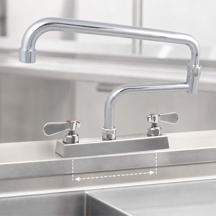 Product image #3 for BK Resources Evolution Deck-Mount Manual Faucet with 18-Inch Double Joint Swing Spout, 8-Inch Centers
