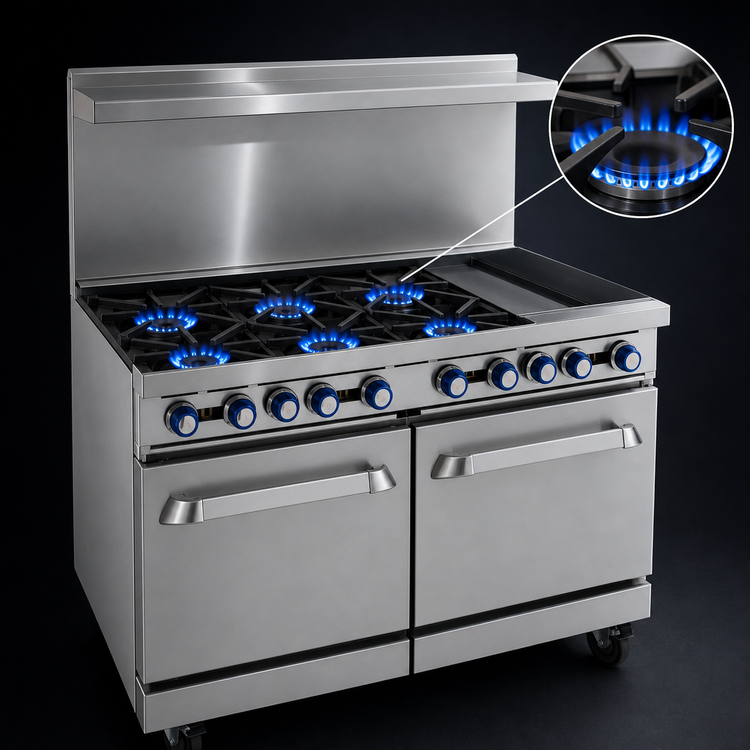 Product image #3 for Imperial Pro Series 48-Inch Stainless Steel Gas Restaurant Range with 4 Open Burners, 24-Inch Griddle/Broiler and Convection Oven