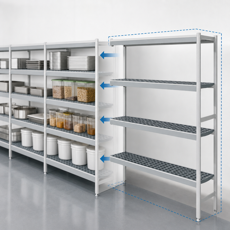 Product image #3 for Fermostock 4-Tier Add-On Polymer Shelving Unit, 64W x 18D x 66H, Gray
