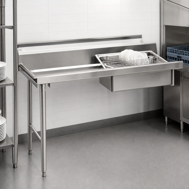 Product image #3 for Eagle Group Spec-Master 72-Inch Straight Stainless Steel Soiled Dishtable with 20 x 20 x 5 Sink, Left-to-Right Operation