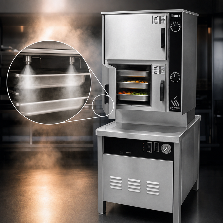 Product image #3 for Groen HyPlus 2-Compartment 6-Pan Direct Steam Pressureless Steamer with 24-Inch Cabinet Base