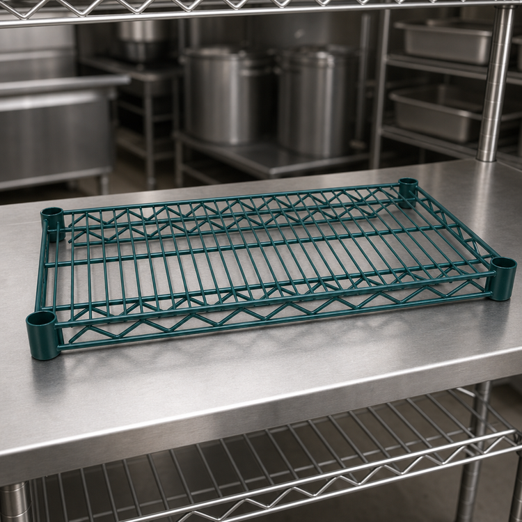Product image #4 for Advance Tabco Special Value Series Heavy-Duty 48 Inch x 14 Inch Green Epoxy Wire Shelf