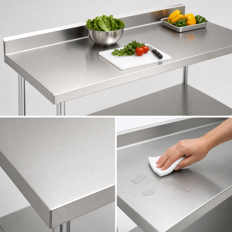 Product image #3 for John Boos Stallion Economy Stainless Steel Work Table with 5-Inch Backsplash and Undershelf, 48 x 24 Inches