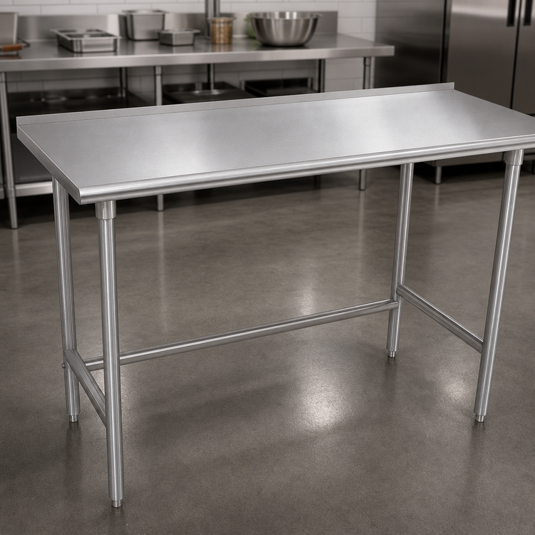 Product image #3 for Advance Tabco 108-Inch x 30-Inch 16-Gauge 304 Stainless Steel Work Table with 1-1/2-Inch Rear Up-Turn, Open Base