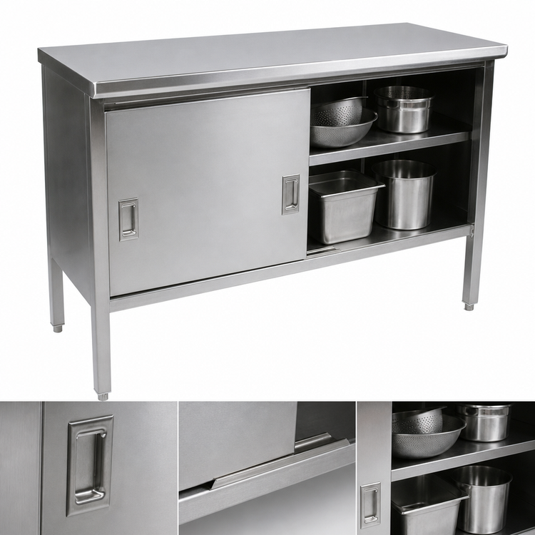 Product image #3 for John Boos Stainless Steel Enclosed Work Table with Cabinet Base and Sliding Doors, 132 x 30 Inch
