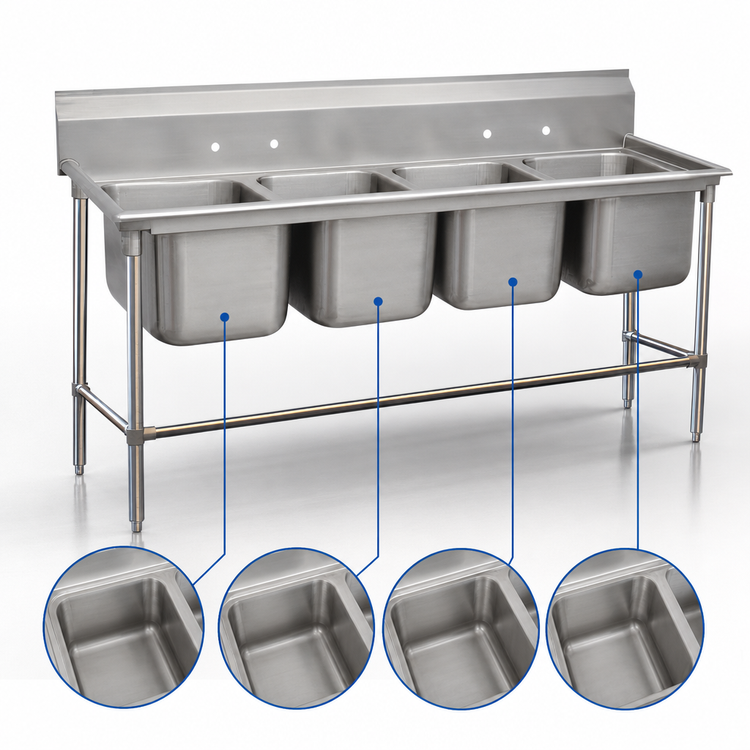 Product image #3 for Advance Tabco Regaline 4-Compartment Floor Model Sink with 11 Inch Splash