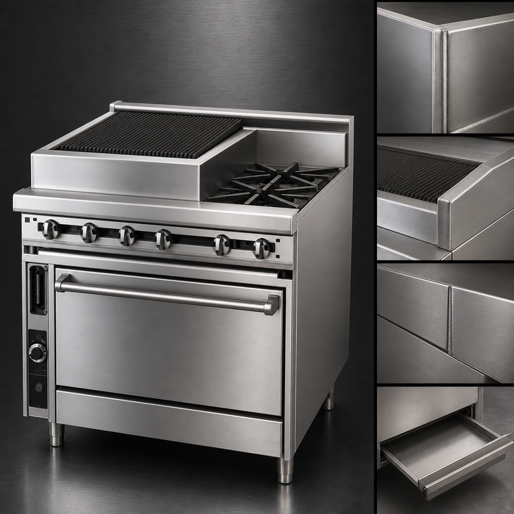 Product image #3 for Titan JTRH-18B-2-36C 36 Inch Heavy Duty Gas Range with 2 Open Burners, 18 Inch Charbroiler, and Convection Oven